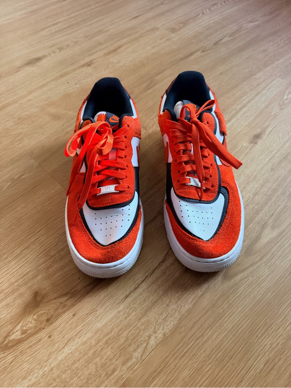 Nike Women's Orange and White Suede Low-Top Sneakers